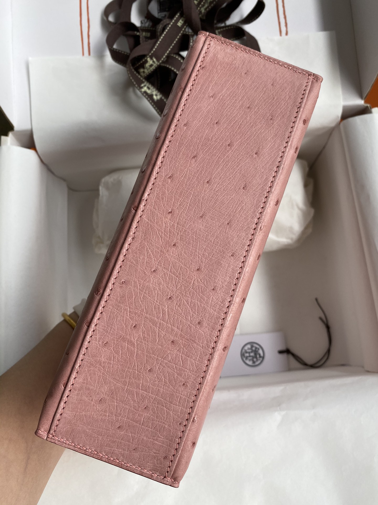 Hermes Mini Kelly Pochette 22cm Bag In Pink Ostrich Leather